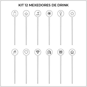 kit 12 mexedores de drinks cristal emojis
