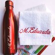 kit garrafa térmica + 3 toalhas escolares personalizadas - vermelha